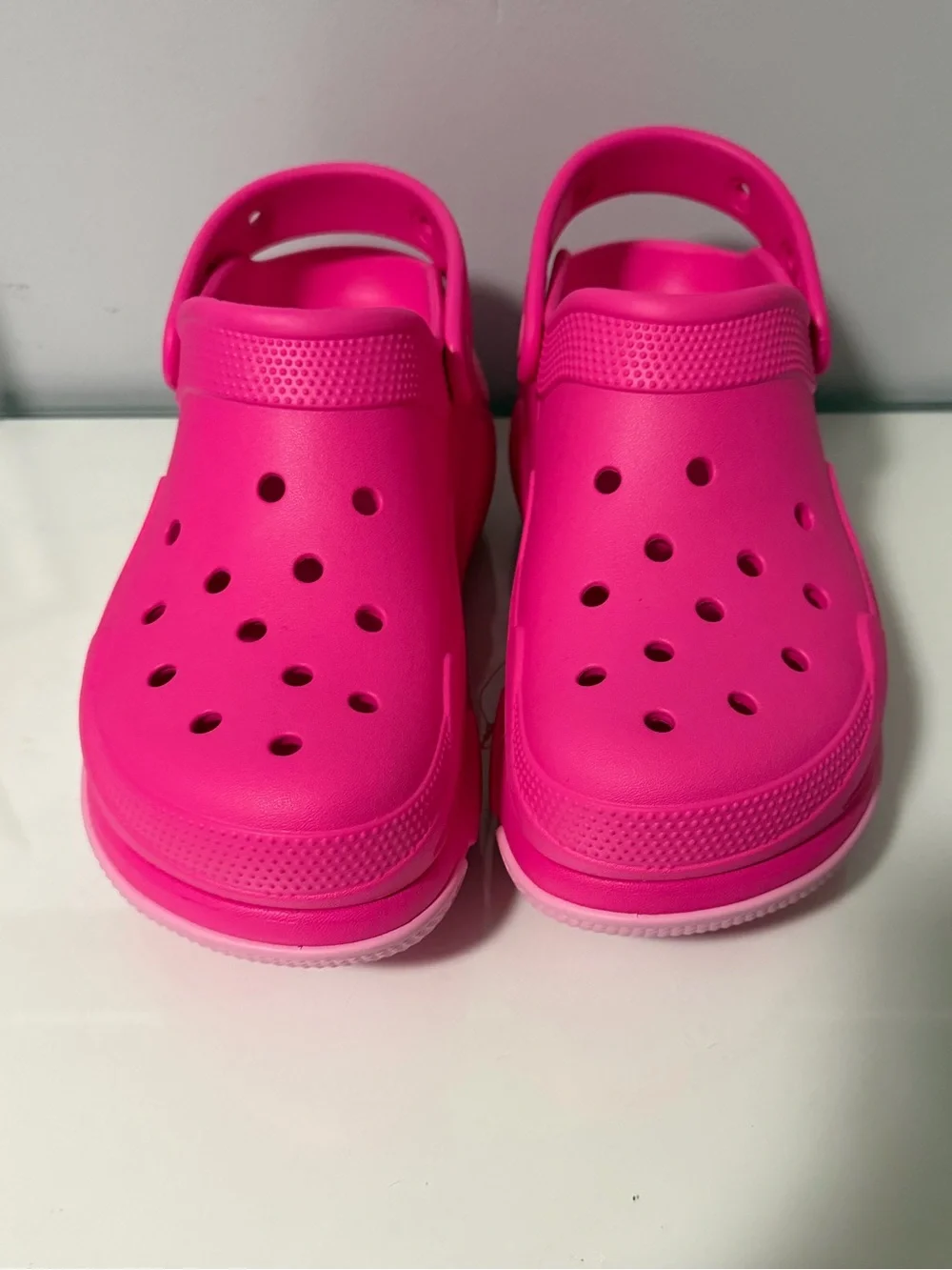 CROCS Kids Hot Pink Platform Clogs with Light Pink Sole